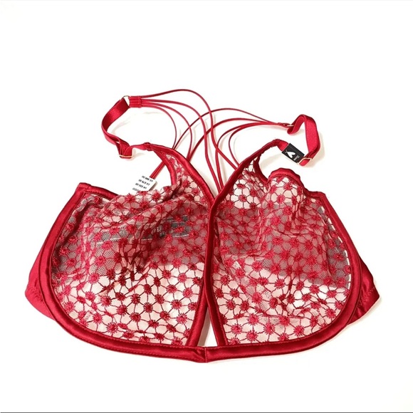 NEW Victorias Secret Bra 32DDD Unlined Plunge Solid Red Starburst Underwire